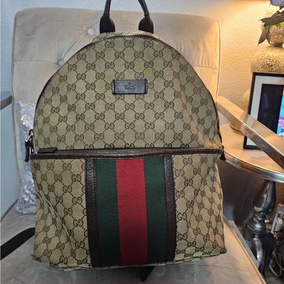 Gucci Beige and Green Men's Backpack - Picture 1 of 8